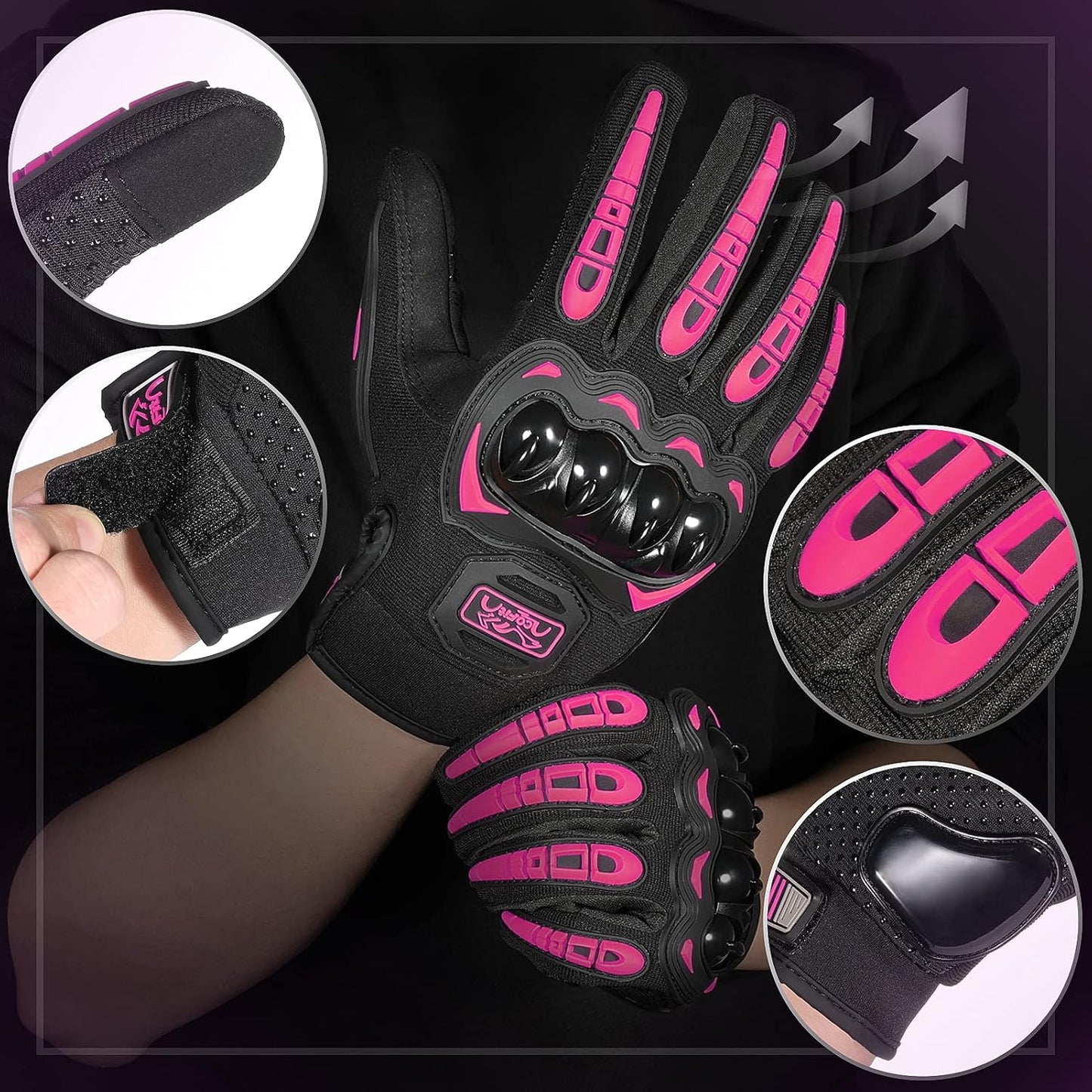 COFIT Motorcycle Gloves Breathable, Touchscreen Motorbike Gloves Anti-slip with Good Grip Hard Knuckles Protection for Men Women Motocross, BMX ATV MTB Cycling, Road Racing - Pink M
