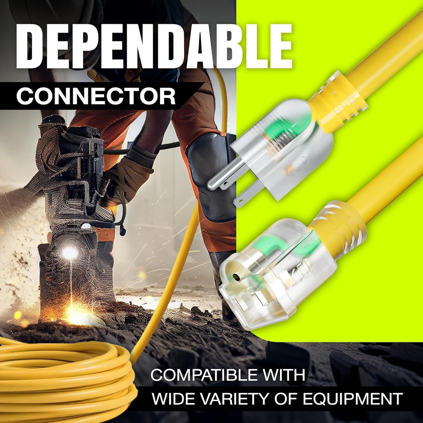 3ft Outdoor/Indoor Extension Cord 12/3 Gauge Extra Heavy Duty 3 Prong SJTW, Waterproof, Flexible Cold-Resistant Long Power Cord,15A 125V 1875W, Yellow by LifeSupplyUSA