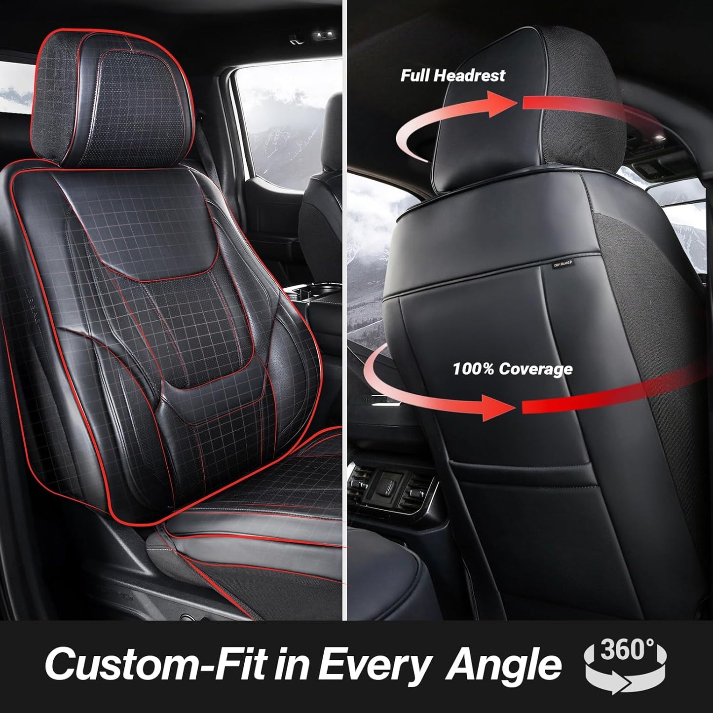 Coverland Custom Car Seat Covers Compatible with F150, Tundra, Ram 1500, Ram 2500 - Premium Leather Non-Slip Waterproof Cover Custom Interior Protector Full Set-Black [See Size Chart-Size X130]
