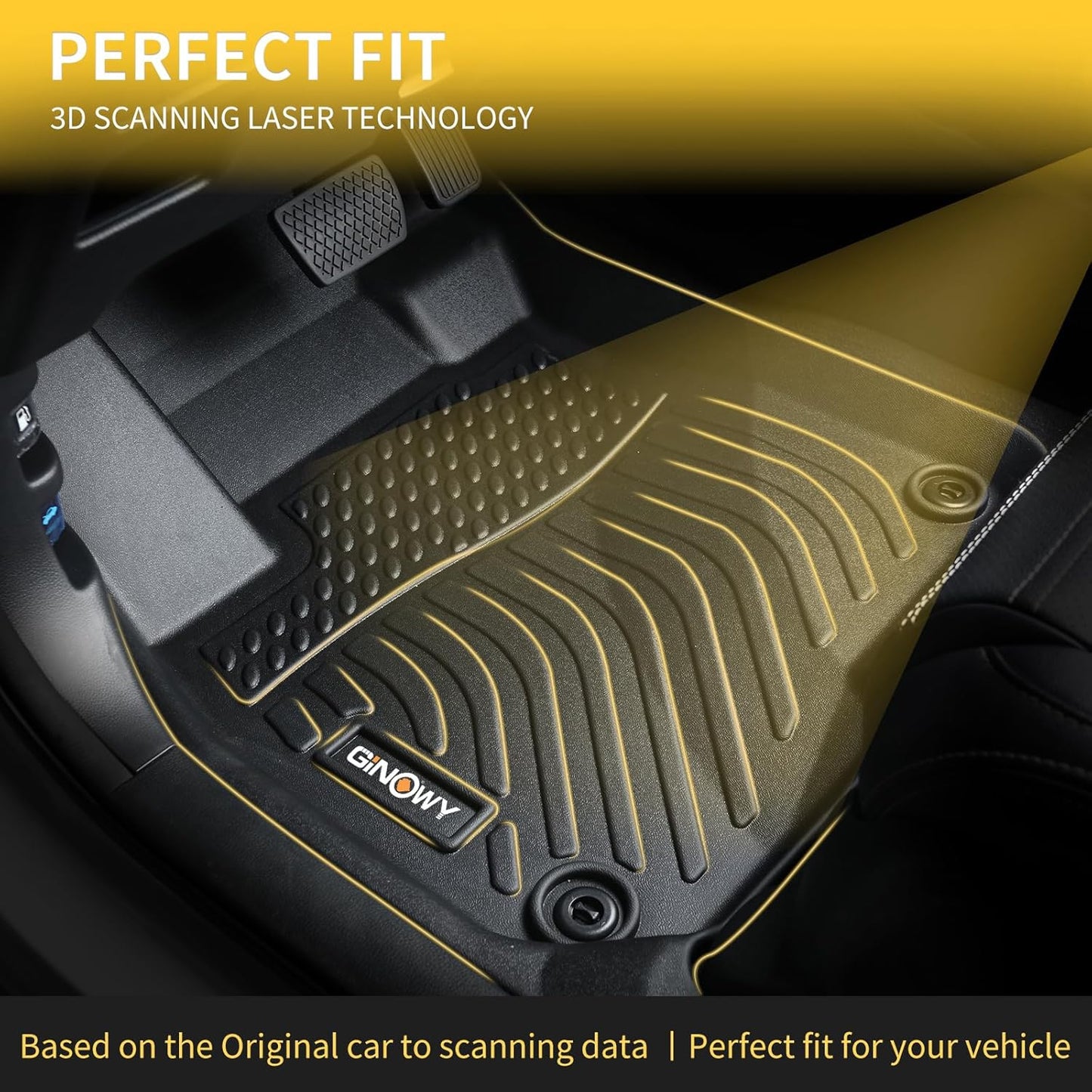 GINOWY-Floor Mats for Toyota Sequoia 2023 2024 2025, TPE All Weather Sequoia Car Mats, 1st & 2nd & 3rd Row Set, Non-Slip Floor Liners Waterproof Custom Fit Sequoia Accessories Mats Black