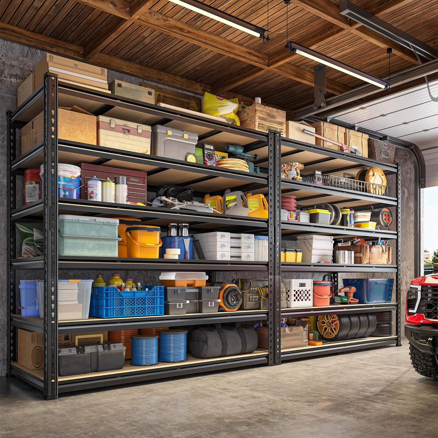 55" W Storage Shelves, 3060LBS Garage Shelving Heavy Duty, 6-Tier Heavy Duty Shelving, Adjustable Metal Shelving Unit for Garage, Warehouse, Pantry, Kitchen, 55" W × 24" D × 84" H, Black