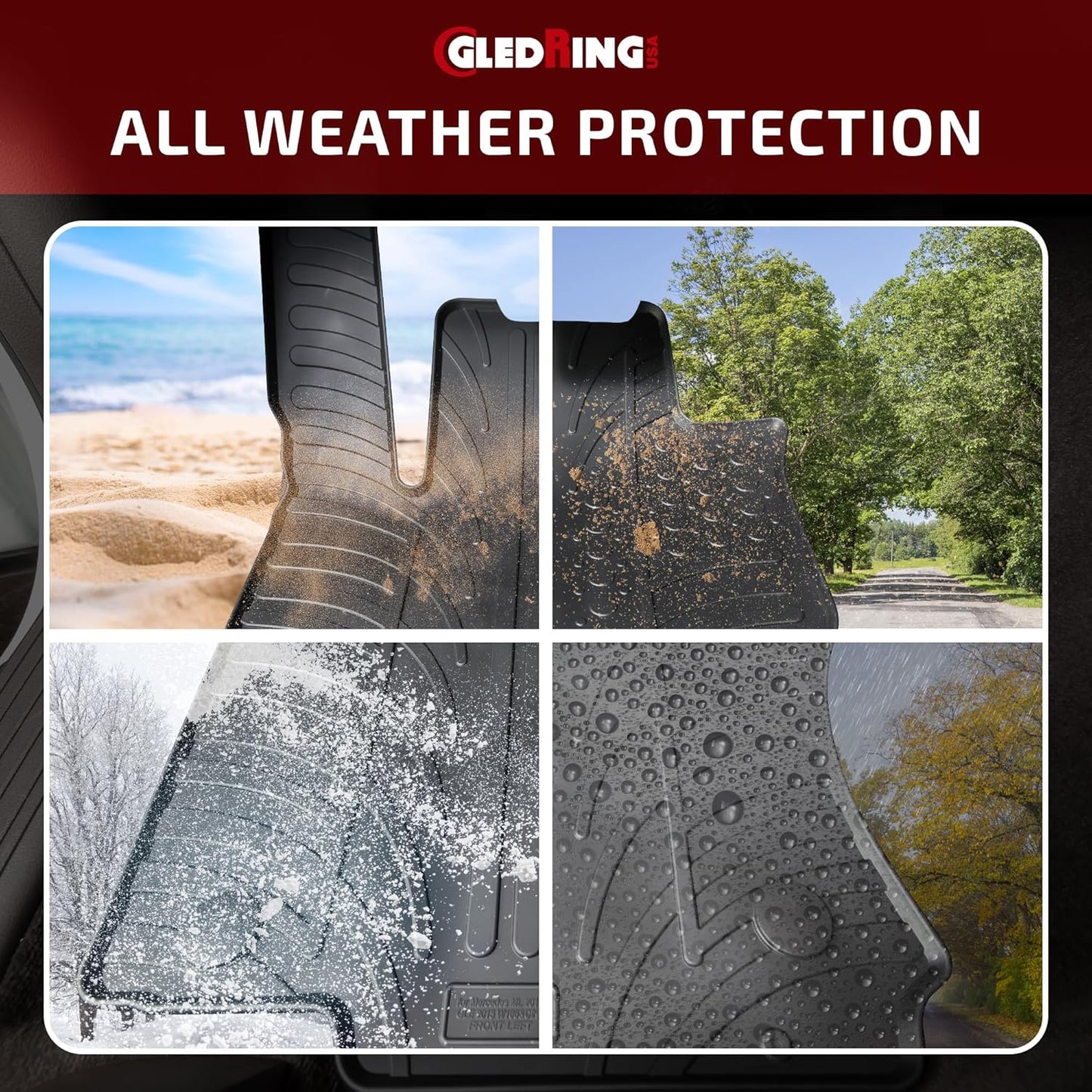 Gledring USA Custom fit All-Weather Rubber Floor mats Compatible with Mercedes Benz S-Class Sedan W222 (for S500, S550 S63 AMG) 2014-2020, No Trimming Required, Protects from Rain, Mud and Snow.