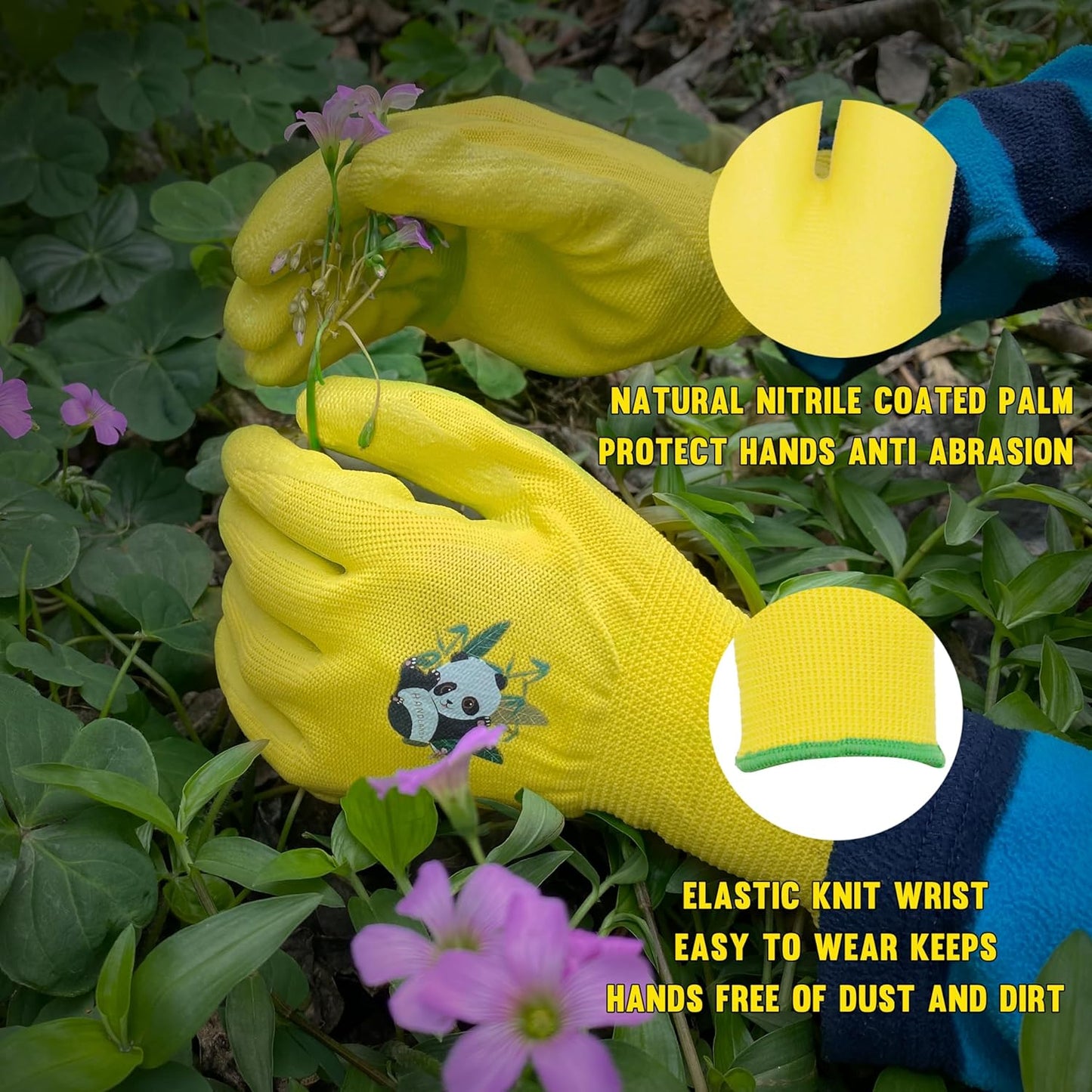 HANDLANDY 2 Pairs Kids Gardening Gloves, Toddler Children Garden Yard Work Outdoor Playing Gloves, Rubber Coating, for Girls Boys Youth (Size M, Yellow)