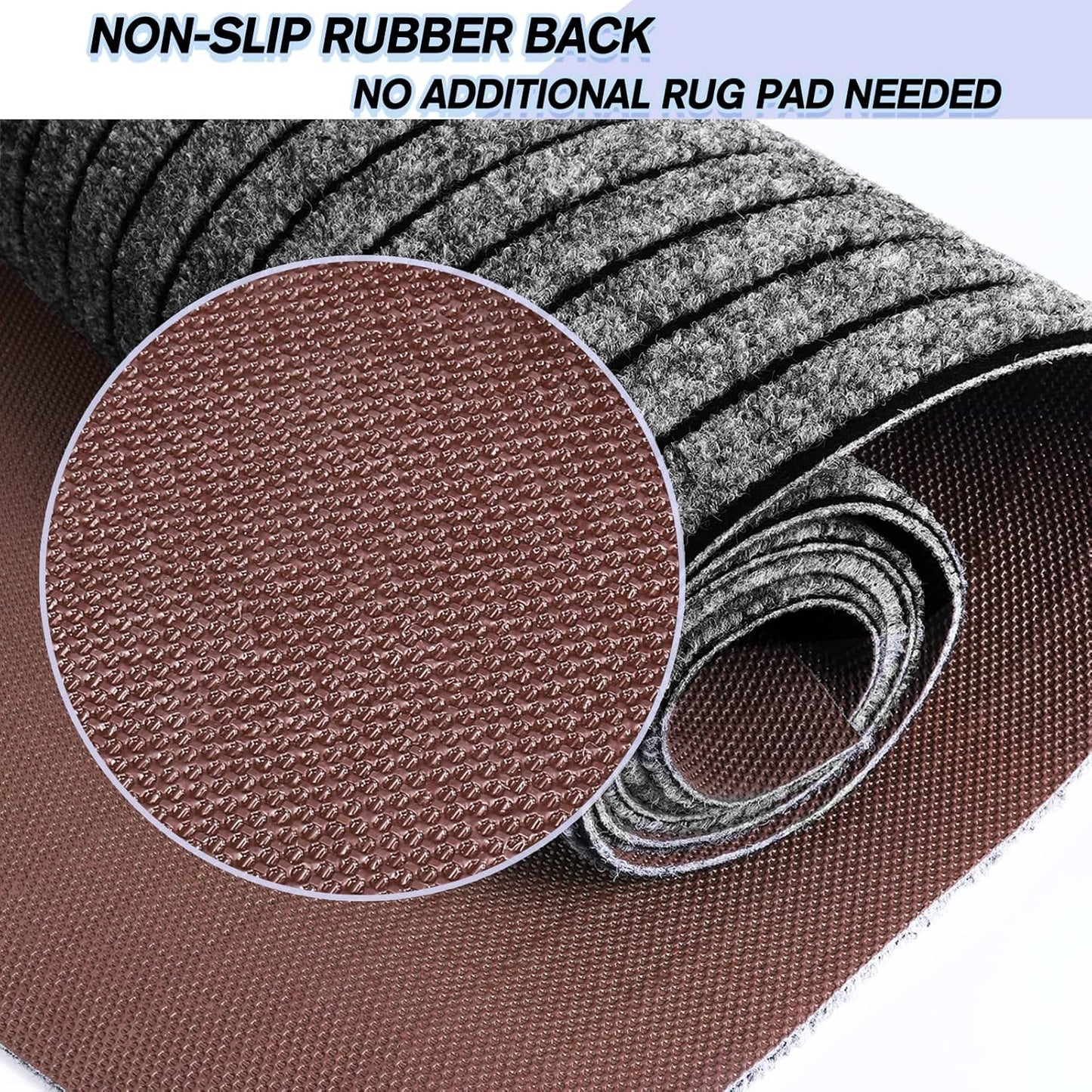 Custom Size Backed Non-Slip Area Rugs Runner, Easy Clean, Waterproof Runner Rugs for Hallway Entryway, Kitchen, Laundry, 2FT x 64FT, Gray Stripe