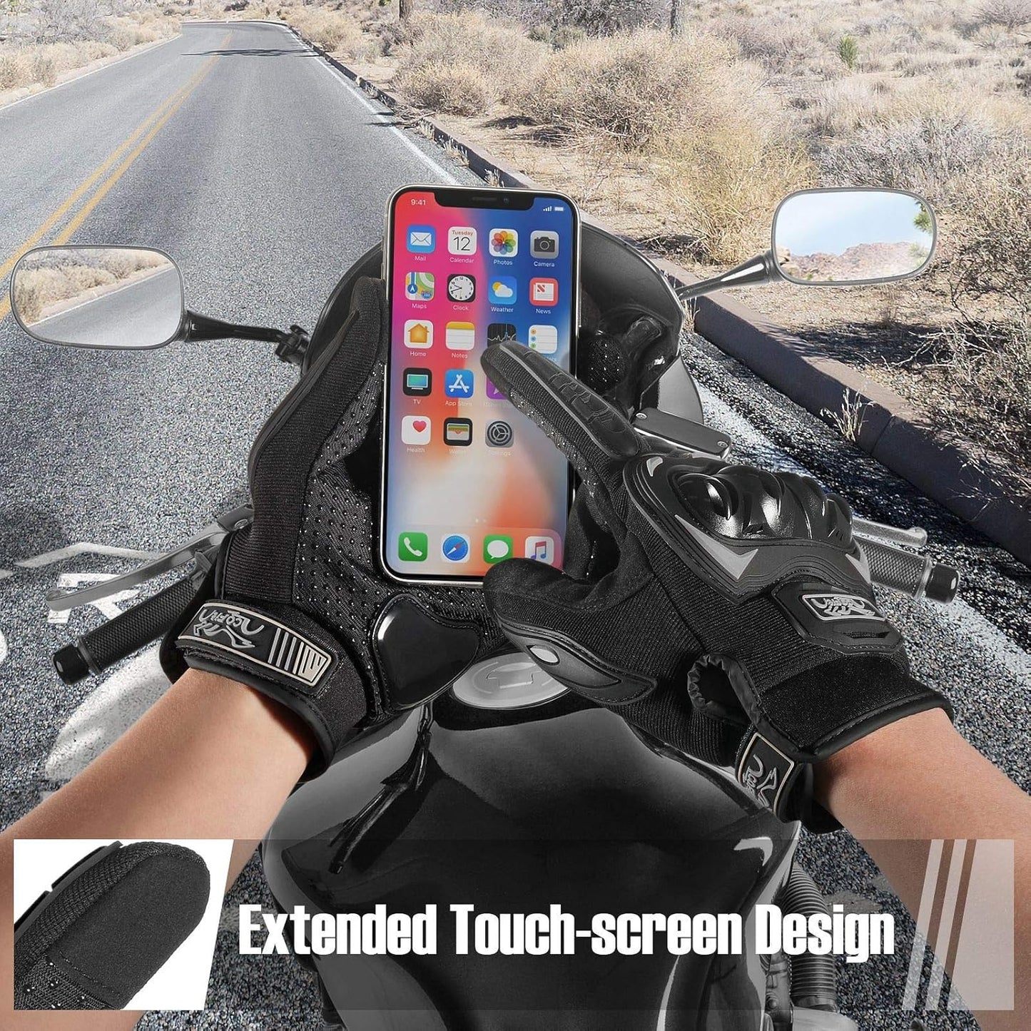 COFIT Motorcycle Gloves for Men and Women, Full Finger Touchscreen Motorbike Gloves for BMX ATV MTB Riding, Road Racing, Cycling, Climbing, Motocross - Black M