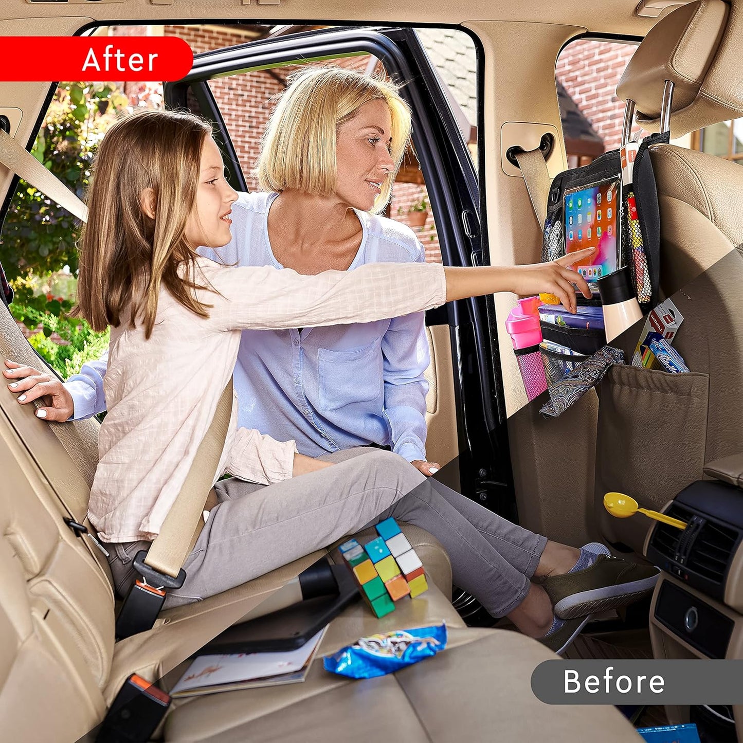 Helteko Backseat Car Organizer, Kick Mats Back Seat Protector with Touch Screen Tablet Holder, Back Seat Organizer for Kids with 9 Storage Pockets, Travel Accessories (2 Pack, Venetian Red)